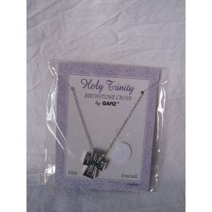 NEW Holy‎ Trinity Birthstone Cross by Ganz May Emerald Silver Stones Beautiful!